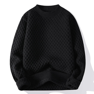 Pull décontracté pour homme en coton tricoté bleu à col rabattu, motif uni, coupe classique, automne, 100 % coton, anti-boulochage, en molleton - Product Image 5