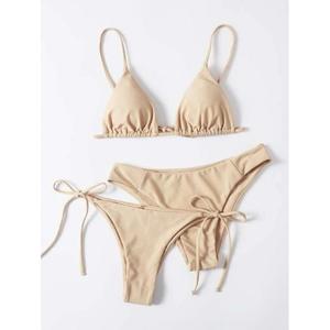 Conjunto de Bikini de Dos Piezas para Mujer, Top Triangular con Tirantes Ajustables, Braguita con Lazos Laterales, Traje de Baño de Color Sólido, Elástico, Ropa de Playa - Product Image 2