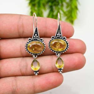 Stylish Sterling <b>Silver</b> <b>Dangle</b> <b>Earrings</b> Fashionable Water Drop Shape Citrine Gemstone Multi-Color Fish Hook Bezel Drop <b>Earrings</b> - Product Image 2