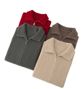 Men's Solid Color Mandarin Collar Full Zip Knitted Cardigan Regular Sleeve Winter Wear - Product Image 6