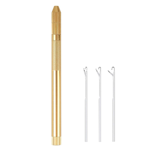 Gold Metal Hair Extension Loop <b>Threader</b> Latch Hook Pulling <b>Needle</b> Set With 3 Replaceable Tips Salon Micro Ring Fitting Tool - Product Image 1