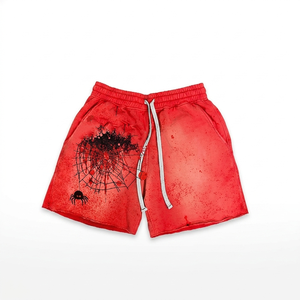 Premium cotton fleece acid wash pink shorts metal <b>stud</b> detailing drawstring waist custom logo embroidery print <b>men's</b> shorts - Product Image 1
