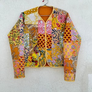 Chaqueta Acolchada de Algodón Personalizada para Mujer, Chaqueta de Retazos con Estampado Floral, Cárdigan Acolchado de Manga Larga, Prenda Exterior Ecológica - Product Image 2