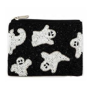 Nouvelle pochette à monnaie perlée avec motif fantôme d'Halloween, fermeture éclair, broderie, petite bourse à monnaie pour clés, argent liquide, cartes, multi-usages - Product Image 3