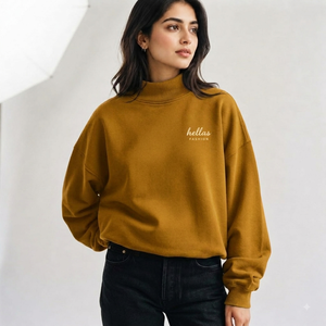 เสื้อสเวตเชิ้ตคอเต่าทรงหลวมสำหรับผู้หญิง ผ้าฝ้ายฟลีซเนื้อนุ่ม แขนจั๊มพ์  รับออกแบบตามสั่ง ผลิตแบบ OEM ODM ขายส่งจากโรงงาน - Product Image 1