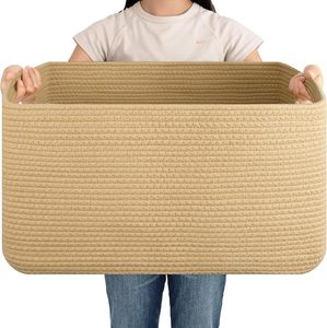 75L Eco-Friendly Modern Woven Cotton Rope <b>Storage</b> Basket 22x17x12 for <b>Drink</b>/Food Use in Living Room Bedroom Nursery - Product Image 1