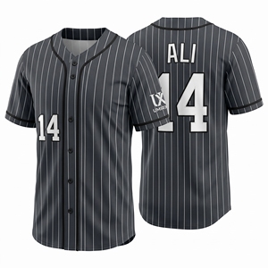 Camiseta de Béisbol Personalizada con Rayas de Carbón, Cierre de Botones, Nombre y Número del Jugador Bordados, Camiseta de Softbol para Hombre, Manga Corta, 280g - Product Image 1