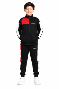 Ensemble de vêtements de sport pour enfants Livster, noir, rouge, blanc, uniforme scolaire, veste à fermeture éclair intégrale, pantalon de jogging, polyester de qualité supérieure, vêtements de sport actifs - Product Image 1