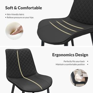 Set di 4 Sedie da Pranzo in Pelle PU Nera con Gambe in Metallo, Sedie Senza Braccioli Imbottite a Scacchi per Cucina, Ristorante e Soggiorno - Product Image 4