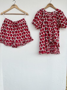 <b>Women</b> Strawberry Print Cotton Pajama Set <b>Short</b> Sleeve Button Top Ruffle <b>Shorts</b> 2 Piece Summer Sleepwear <b>Lounge</b> Set Beach Dress - Product Image 1
