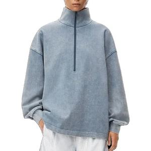 Women's Oversized Quarter Zip Mock Neck Sweatshirt Acid Wash Fleece Pullover <b>Drop</b> Shoulder Long Sleeve Casual Winter Top Light B - Product Image 5