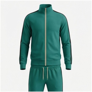 Conjunto Deportivo Verde para Hombre, Manga Larga, Cuello Alto, Cierre Frontal con Cremallera, Color Sólido, Transpirable, Antibacterial, Ligero, Casual, Corte Regular - Product Image 1