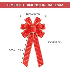 2 Pezzi Fiocchi Natalizi in Velluto Rosso/Oro 28x50 cm, Decorazioni Lucide Dorate per Albero di Natale, Ghirlande per Porte, Finestre e Caminetti - Product Image 3