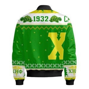 เสื้อแจ็คเก็ตบอมเบอร์สีเขียวสำหรับผู้ชาย Chi Eta Phi ปี 1932 พิมพ์ลายดิจิทัล ซิปด้านหน้า สวมใส่สบาย ดีไซน์ลายเต่าและลาย X - Product Image 3