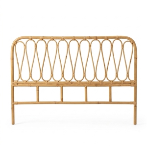 New Modern Minimalist Wave Loop <b>Rattan</b> Headboard <b>Bed</b> <b>Frame</b> Wood Eco-Friendly Brown Microfiber Upholstered Box Custom Bedroom - Product Image 1