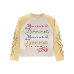 Chemise thermique à manches longues en tissu gaufré jaune Property Raglan |   Haut oversize graphique streetwear |   Vêtements OEM personnalisés - Product Image 5