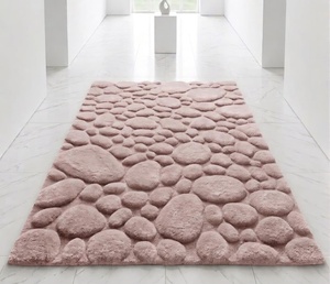 Tapis moderne à motif galets bleus, rectangulaire, en polyester tufté et moelleux, avec envers en LATEX pour salon - Product Image 5