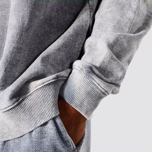 Wholesale High Quality Acid Wash <b>Pullover</b> Sweatshirts <b>Men</b> Embroidered 100% Cotton Crewneck Winter Fleece Breathable Eco-Friendly - Product Image 5