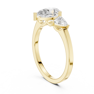 Bague de fiançailles en or jaune avec trois diamants taille poire pour femme, classique, pour mariage, promesse ou anniversaire - Product Image 3