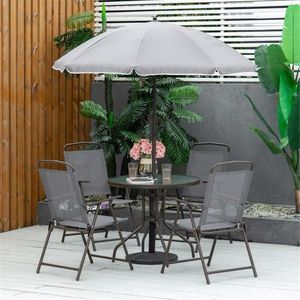 Patio Furniture Package Outdoor Dining Table and Chair with Umbrella for Comfortable Al Fresco Dining - Product Image 1