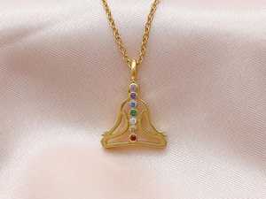 18K Gold Plated 7 Chakra Necklace Women Natural <b>Healing</b> <b>Crystal</b> Gemstone Yoga Meditation Pendant Spiritual Reiki Energy Party - Product Image 2