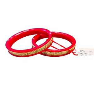 Traditional 22K Solid Gold <b>Red</b> Pola Bangle for Women Handcrafted Gold Plated Coral Bangle <b>Bracelet</b> Indian Wedding Jewelry - Product Image 2