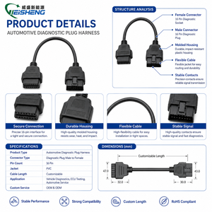 Câble plat 16 broches mâle et femelle de qualité usine, connecteur de diagnostic automobile OBD2 mâle, 500 mm - Product Image 3