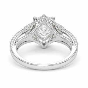 Anillo de compromiso de oro blanco macizo de 9K personalizado con diamante ovalado de laboratorio de 1, 2 o 3 quilates, diseño vintage de hoja con tallo dividido, joyería de boda - Product Image 4