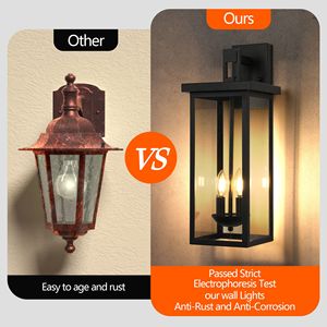 Set di 2 Lanterne da Parete per Esterni da 22.0 Pollici, Nero Opaco, con Sensore Crepuscolare, Pannelli in Vetro Trasparente, Luce Esterna Resistente alle Intemperie - Product Image 5