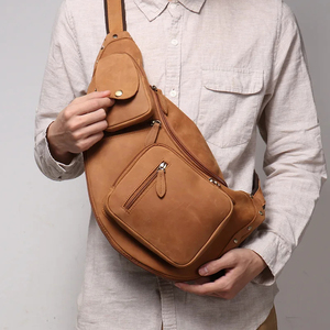 Genuine Leather Chest Bag Men Women Vintage Zipper Closure Durable All Seasons Daily Use Shoulder Crossbody Bag - Product Image 6