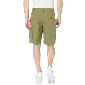 Shorts cargo pour homme en coton pur, couleur vert olive clair, tissage uni, multi-poches, construction robuste, coupe décontractée - Product Image 2