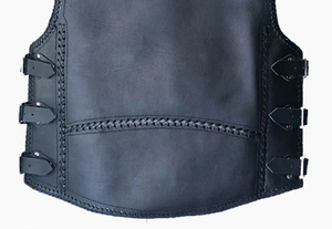 Gilet de motard en cuir véritable pour homme, col en V, simple boutonnage, avec rivets décoratifs, vêtement d'extérieur pour moto - Product Image 2