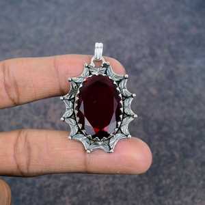 Pendentif élégant en grenat rouge, pierre précieuse, argent sterling 925 plaqué or, bijoux de fiançailles vintage, cadeau pour elle - Product Image 6