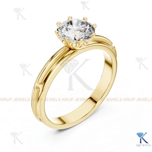 Anillo de compromiso solitario con diamante cultivado en laboratorio, corte redondo, E VVS2, certificado IGI, en oro macizo con engaste de corona, estilo filigrana vintage. - Product Image 4