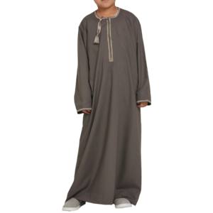 Thobe/Thawb élégant et modeste pour enfants musulmans, grandes tailles, 4 couleurs, broderie, poches pratiques, 100 % coton - Product Image 1
