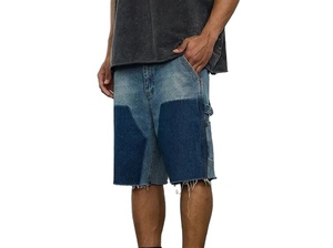 Shorts de Mezclilla Premium para Hombre, Dos Tonos, con Diseño de Parches, Dobladillo Deshilachado, Estilo Urbano - Product Image 2
