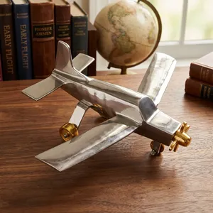 Maquette d'avion en métal artisanale, finition argent et or, modèle décoratif pour la maison, le bureau, la table - Product Image 4