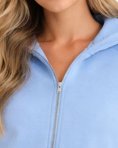 Sudadera con capucha corta para mujer, azul claro, de algodón y forro polar, corte ajustado, estilo casual, ligera, para mujer - Product Image 5