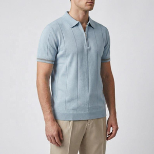 Polo en tricot à manches courtes pour homme, couleur unie, fermeture éclair sur le devant, coupe décontractée élégante, bordeaux - Product Image 5