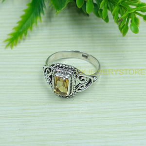Bague en argent sterling 925 avec citrine jaune, pierre précieuse taille émeraude, bague vintage faite à la main, bague statement pour femme, bijoux en gros - Product Image 3