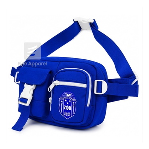 Bolso de cintura personalizado de la hermandad Zeta Phi Beta, azul y blanco, estilo casual, con logo bordado y bolsillo con cremallera para ropa griega femenina. - Product Image 2