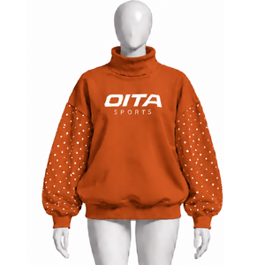 เสื้อสเวตเชิ้ตคอเต่าทรงโอเวอร์ไซส์สีส้มไหม้ประดับมุกที่แขนเสื้อ ทรงหลวม สไตล์ลำลอง สตรีทแวร์ แขนยาว สำหรับฤดูหนาว - Product Image 1