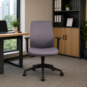 Chaise de bureau ergonomique en tissu avec dossier solide, pivotante, avec accoudoirs réglables, structure en métal, design contemporain - Product Image 1