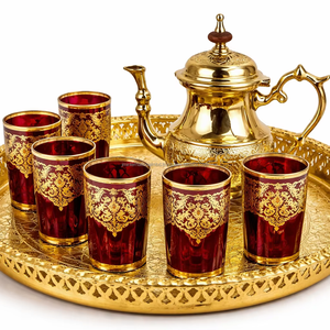 Service à thé marocain en or, best-seller, 6 verres, un plateau, une théière, dans un coffret cadeau - Product Image 1