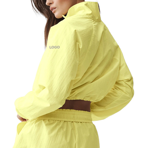 Custom Lightweight Crinkle Nylon Cropped Zip Hoodie Short Set Women 2 piece Set Summer Lounge <b>Wear</b> Casual Tracksuit Premium OEM - Product Image 2