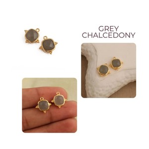Handmade Grey Chalcedony Gold Plated <b>Cushion</b> Gemstone Charm Pendant - DIY Making Fashion Jewelry for Wholesale - Product Image 2