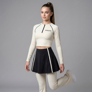 Conjunto Deportivo de Moda para Mujer, Ropa Deportiva Modesta con Pantalones de Yoga y Diseño de Falda Inspirado en el Tenis, Conjunto de Yoga Transpirable y Modesto - Product Image 1
