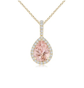 จี้เพชรทรงลูกแพร์สีชมพูชุบทอง 18K สำหรับผู้หญิง ดีไซน์คลาสสิก ประดับด้วยเพชรแบบเฮโล เหมาะสำหรับเป็นเครื่องประดับงานแต่งงาน - Product Image 1