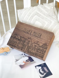Personalized Baby <b>Keepsake</b> Wooden <b>Box</b>-Embossed Design Eco-Friendly Durable Classic/Luxury Style Tabletop Display for 1st - Product Image 2