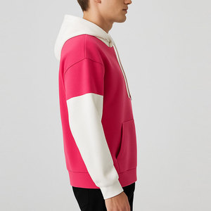 Men's Color Blocking Hooded Sweatshirt <b>Oversized</b> Casual Fleece Pullover Pink <b>White</b> Long Sleeve Autumn Wear - Product Image 4